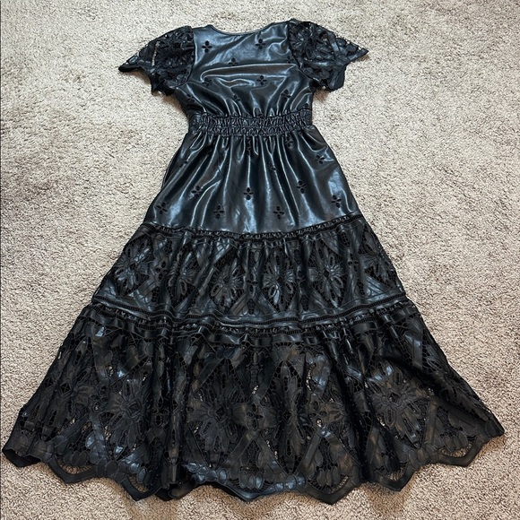 ANTHROPOLOGIE Women’s The Somerset Maxi Dress Faux Leather Embroidered Edition M - Picture 5 of 15